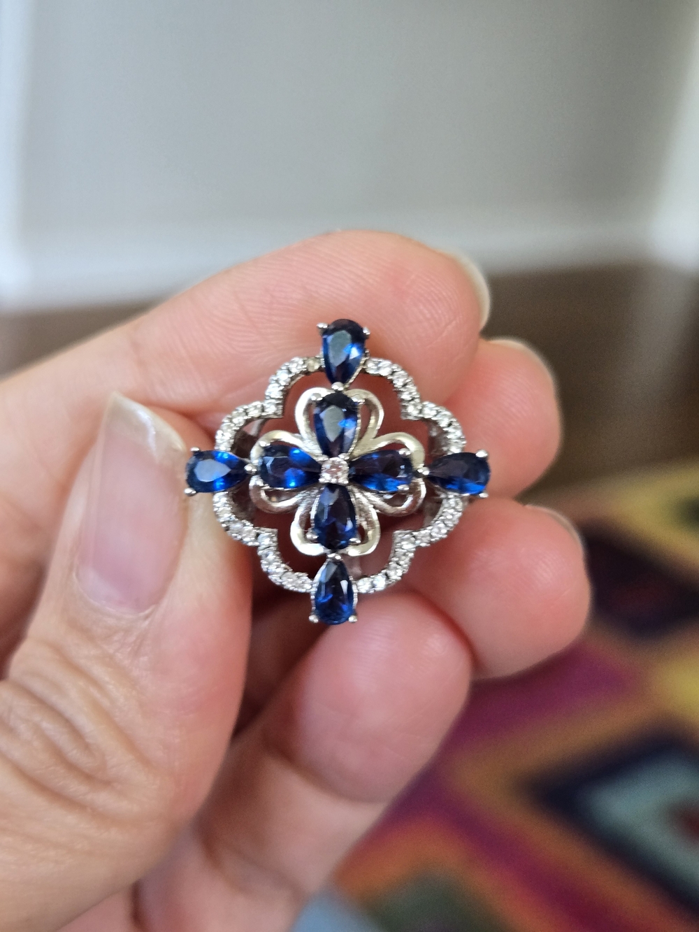 Elegant Blue Sapphire Floral Cross Pendant - Women Jewelry